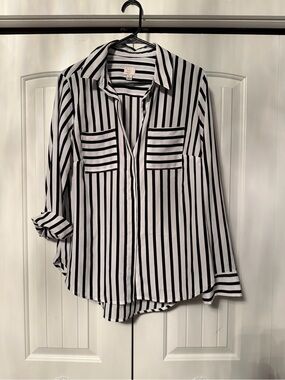 a new day Black & White Vertical Stripe Button-Down Shirt
